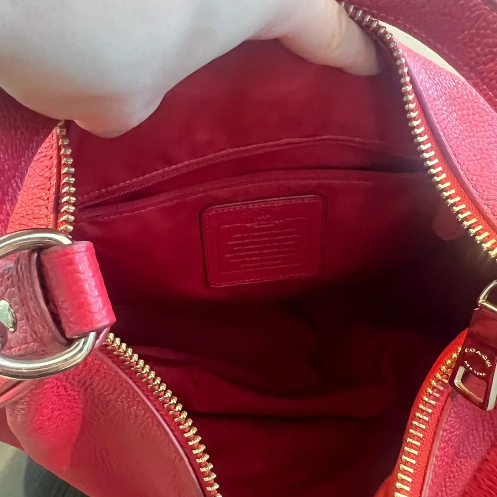 Coach Pebbled Leather Red Hobo Bag